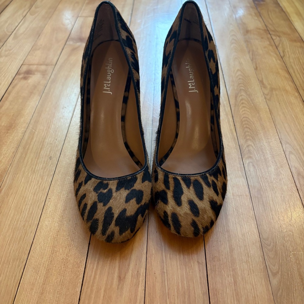 J.McLaughlin Mila Leopard Print Calf Hair Block Heel Pumps Brown Womens 7.5M - Picture 3 of 7